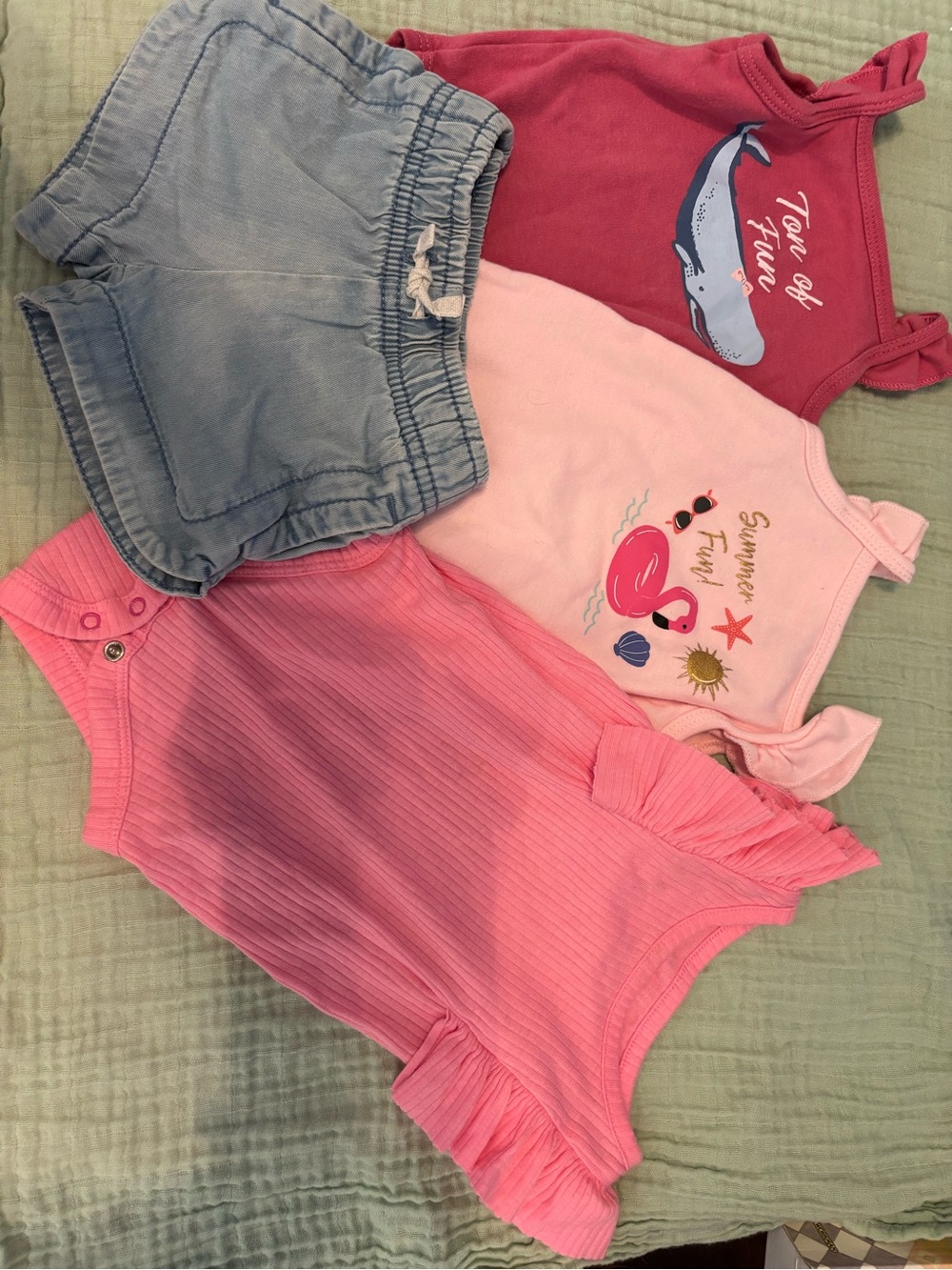 Toddler Pink & Coral Summer Tank Bundle with Denim Shorts